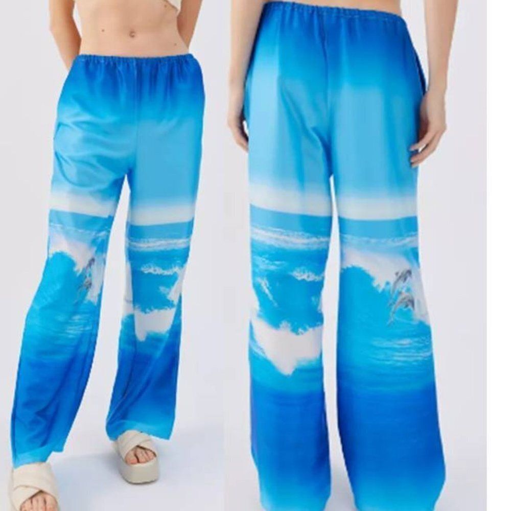 Urban‎ Outfitters Ocean Low Rise Straiight Leg Satin Pull-On Pant  Elastic Waist